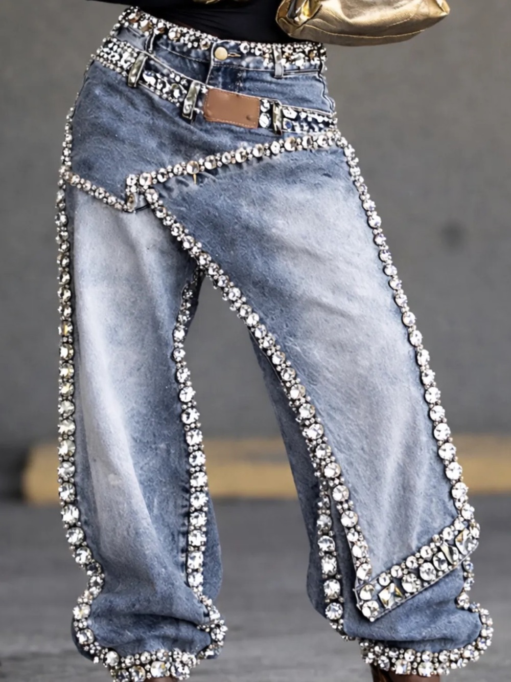 Embellished Light Blue Women's Jeans with Crystal Trim